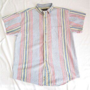 Vtg Men Deep River Trading Strip Button Cotton Short Sleeve Shirt Sz XL (MT426)